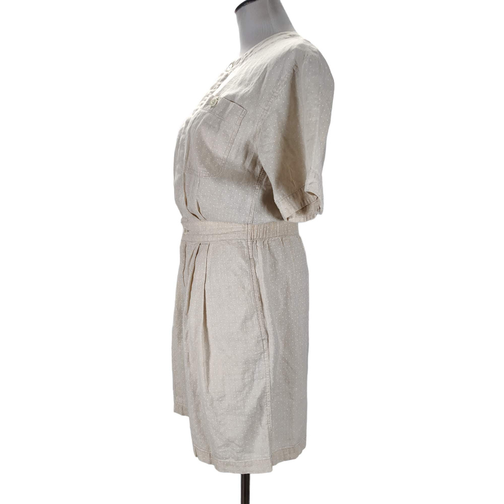 Vintage 90s Linen Blend Romper Size S Beige Micro Dot Short Sleeve Pockets - Picture 4 of 15